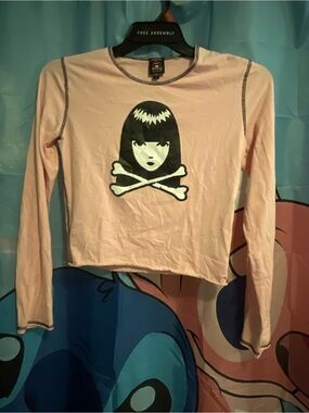 Junior’s Pink Graphic Long-Sleeve Top with Emily the strange